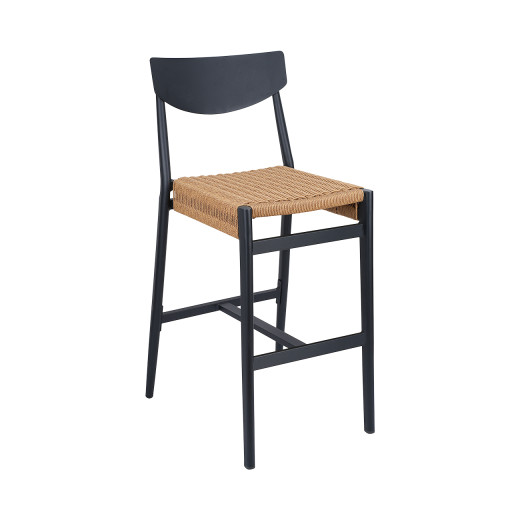 Outdoor Black Aluminum Barstool with Light Brown Woven Terylene Seat