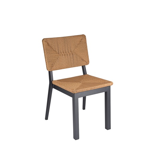 Indoor/Outdoor Chair with Natural Tan Terylene Fabric Seat & Back and Black Aluminum Frame