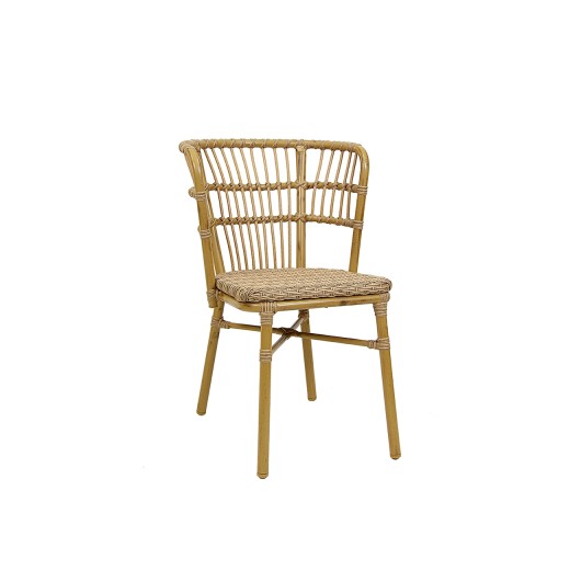Natural Aluminum Rattan-Style Chair with Poly Woven Seat for Indoor/Outdoor