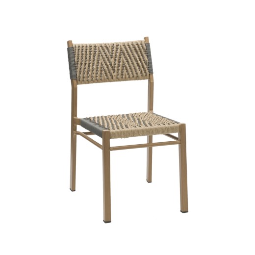 Outdoor Aluminum Dining Chair with Patterned Terylene Weave and Wood-Look Frame