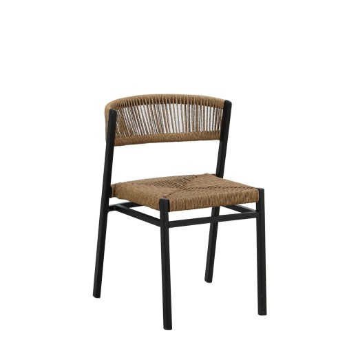 Patio Black Aluminum Chair with Natural Tan Terylene Fabric Seat & Back 