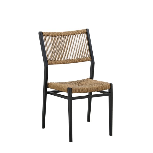 Patio Side Chair with Natural Tan Terylene Fabric Seat & Back , Aluminum Black Frame
