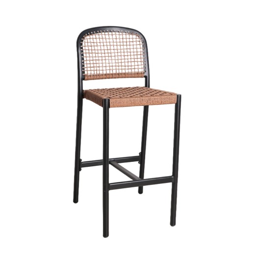 Indoor/Outdoor Aluminum Barstool with Brown Terylene Weave, Casual Outdoor Style