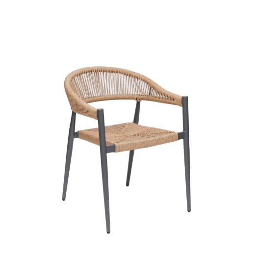 Patio Dark Gray Aluminum Armchair with Natural Terylene Fabric Seat & Back 