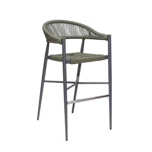 Patio Dark Gray Aluminum Armed Barstool with Olive GreenTerylene Fabric Seat & Back 