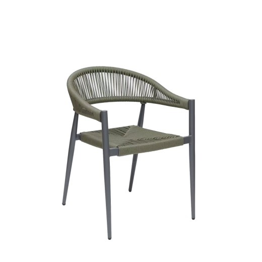 Patio Dark Gray Aluminum Armchair with Olive GreenTerylene Fabric Seat & Back 