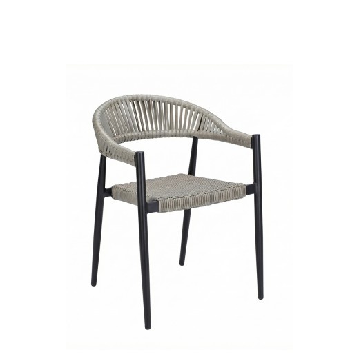 Patio Black Aluminum Armchair with Light GrayPoly Woven Seat & Back 