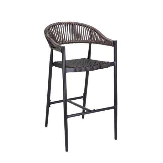 Patio Black Aluminum Armed Barstool with Dark BrownPoly Woven Seat & Back 
