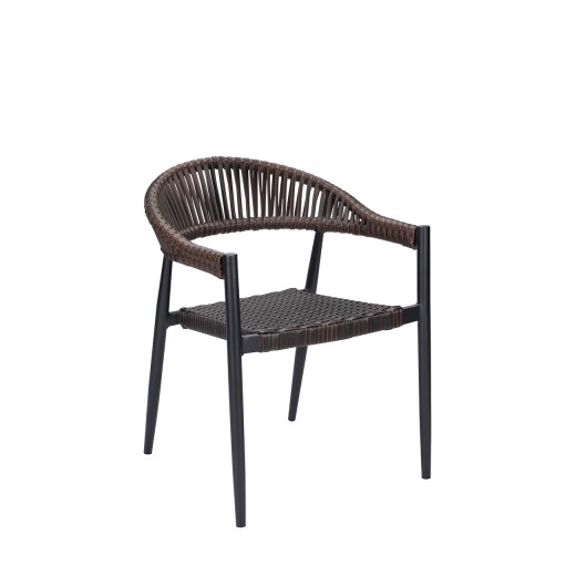 Patio Black Aluminum Armchair with Dark BrownPoly Woven Seat & Back 