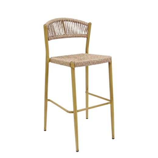 Patio Bamboo Style  Aluminum Barstool with Natural Tan Terylene Fabric Seat & Back 