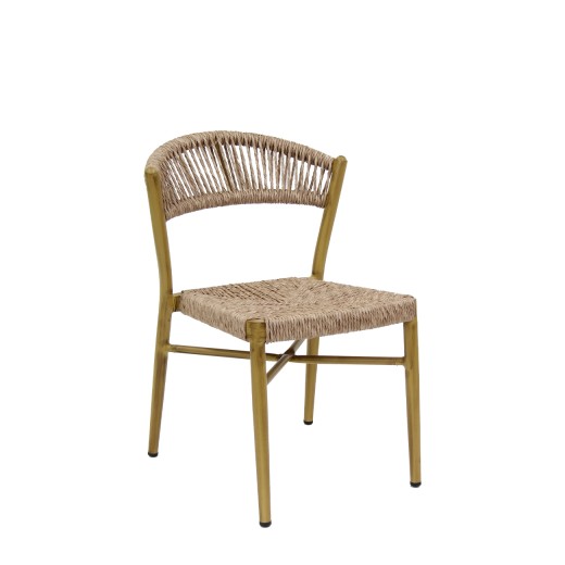 Patio Bamboo Style  Aluminum Sidechair with Natural Tan Terylene Fabric Seat & Back 