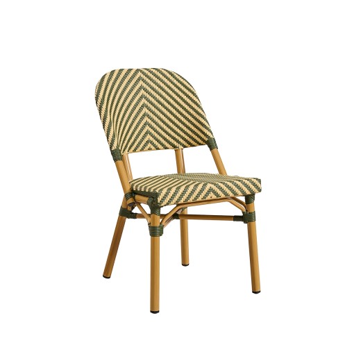 Indoor/Outdoor Natural Bamboo-Look Aluminum French Bistro Chair with Chevron Weaving