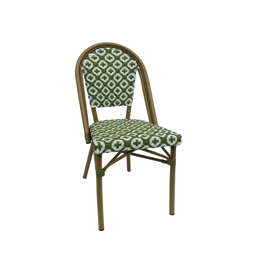 Indoor/Outdoor Walnut Brown Aluminum Bistro Chair with Geometric Weaving