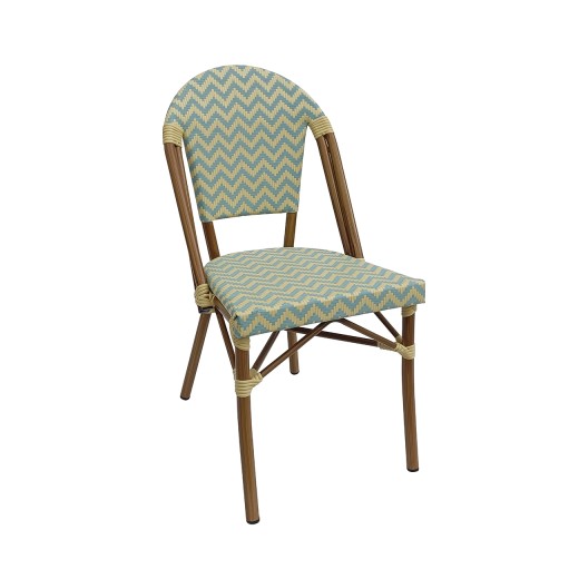 Indoor/Outdoor Walnut Brown Aluminum French Bistro Chair with Chevron Weaving