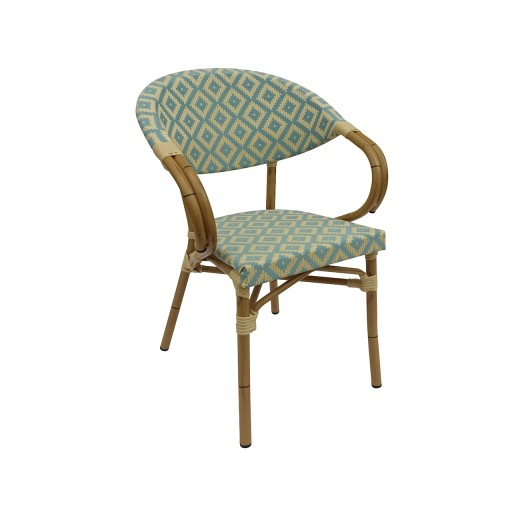 Indoor/Outdoor Brown Bamboo-Look Aluminum Bistro Arm Chair with Diamond Weaving