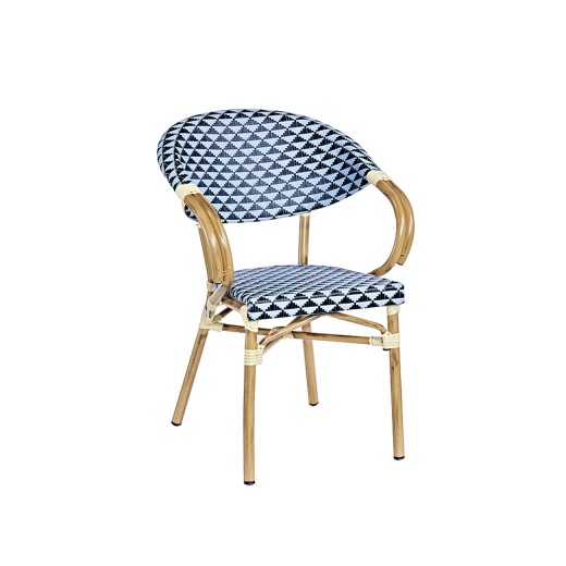 Indoor/Outdoor Navy & Light Blue Geometric Poly Woven Aluminum Bistro Arm Chair