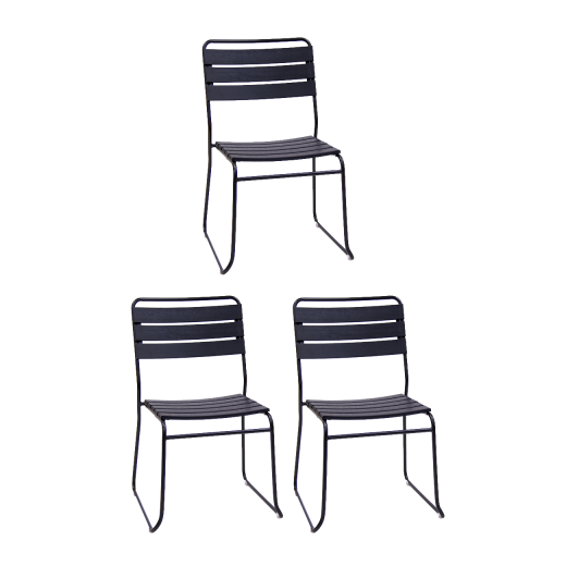 #S15 Bundle Sale, 3 PCs Metal Chairs w/ Imitation Teak Slat Seat & Back, Outdoor Use