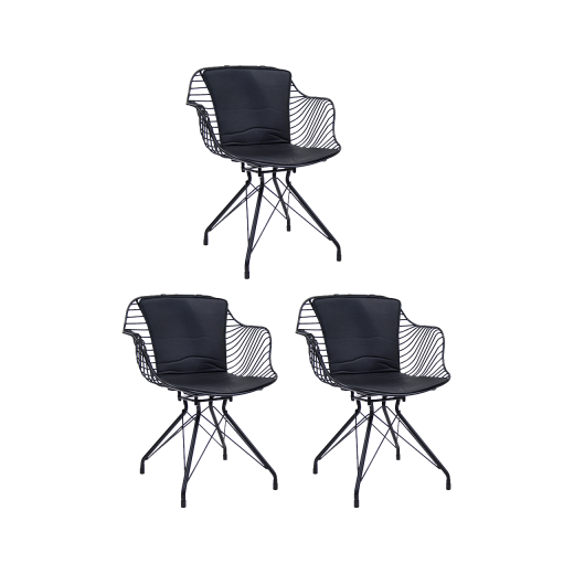 #S33 Bundle Sale, 3 Indoor Black Metal Armchairs, Detachable Vinyl Seat & Back
