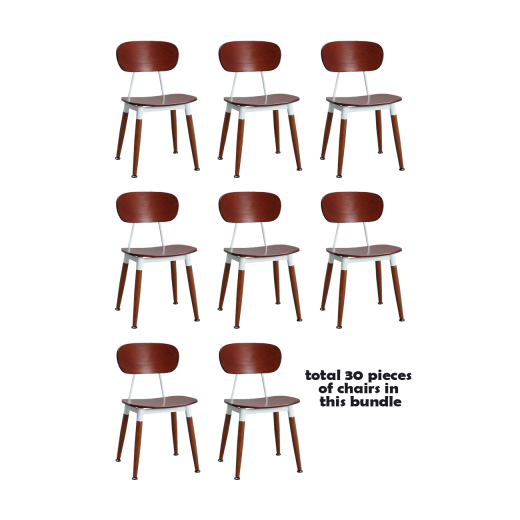 #S46 Bundle Sale, 30 pcs Steel Chair w/ Dark Mahogany Finished Wood Grain & Veneer Back & Seat