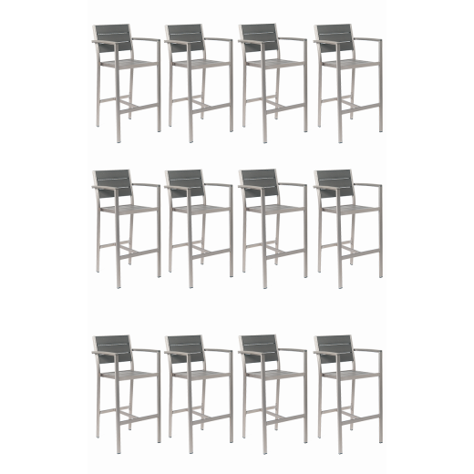 #S47 Bundle Sale, 12 pcs imitation teak slats Aluminum Barstool with Armrest in Grey Finish