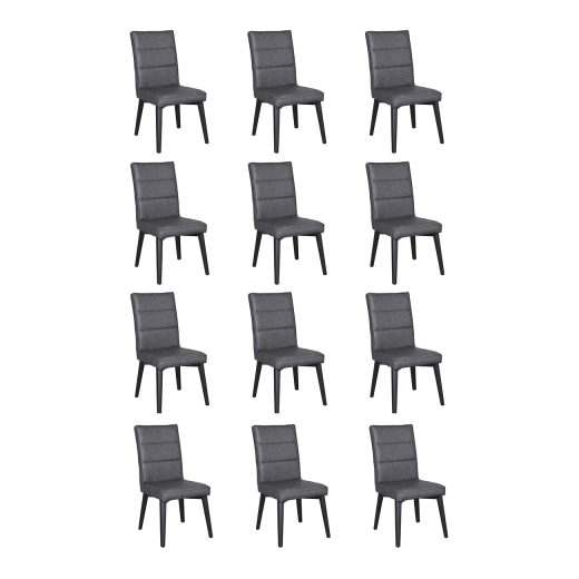 #S57 Bundle Sale, 12 pcs Black Steel Chair with Dark Grey PU Leather Seat