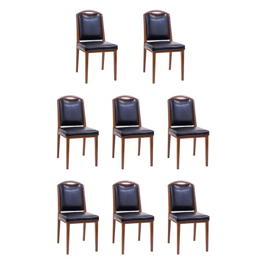 #S83 Bundle Sale,8 pcs Indoor Wood Grain Metal Chair with Black Vinyl Seat and Back