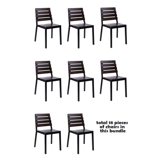 #S94 Bundle Sale，18 pcs Indoor Metal Frame Chair w/ Slatted Ashwood Seat & Walnut-Colored Back