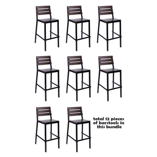 #S99 Bundle Sale，12 pcs Indoor Metal Frame Barstool w/ Slatted Ashwood Seat & Walnut-Colored Back