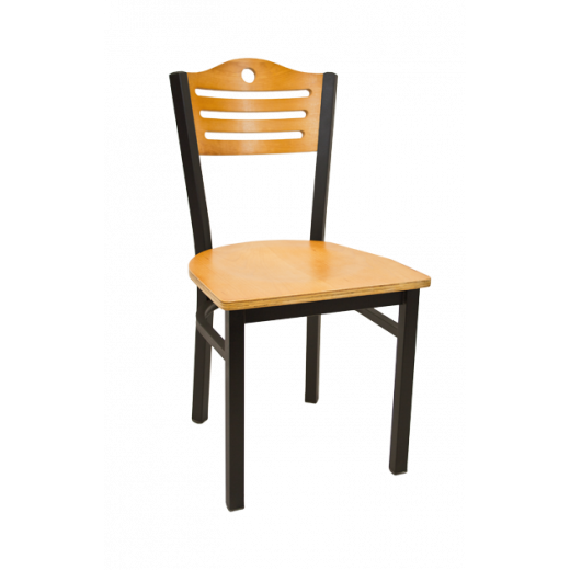 Circle & 3 Slats Back Veneer Seat Metal Chair w/ Back & Seat in Gold Oak