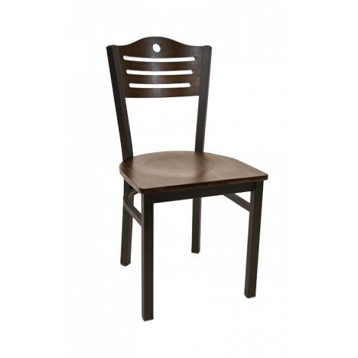 Circle & 3 Slats Back Veneer Seat Metal Chair w/ Back & Seat in Walnut 