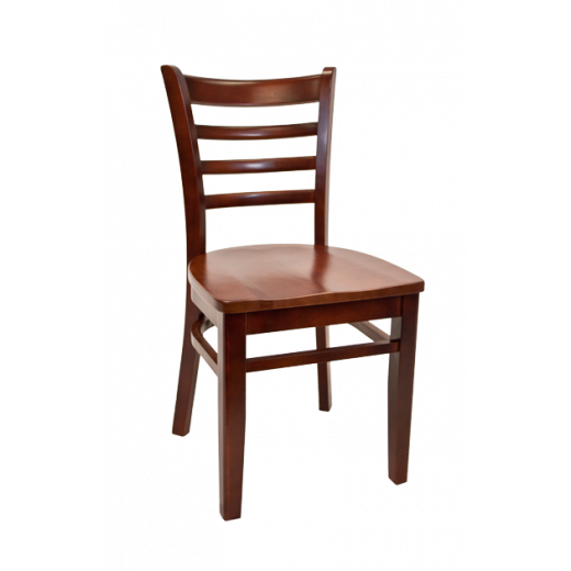 Wood Seat Beechwood Ladder Back Chair w/ Dark Mahogany Frame