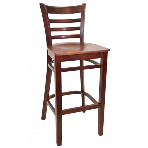 Veneer Seat Beechwood Ladder Back Barstool w/ Dark Mahogany Frame
