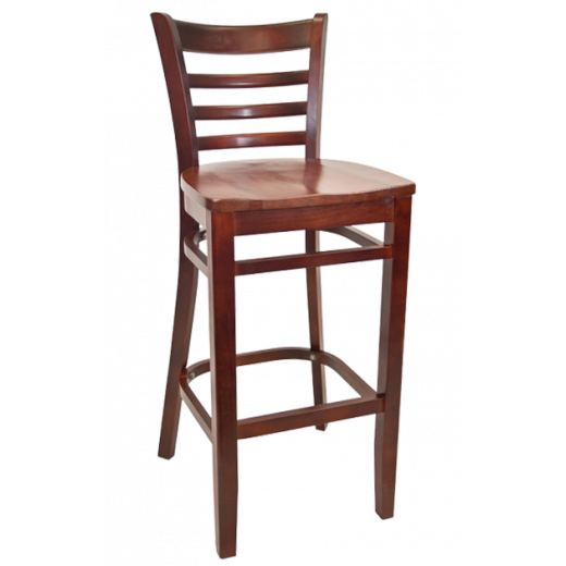 Wood Seat Beechwood Ladder Back Barstool w/ Dark Mahogany Frame