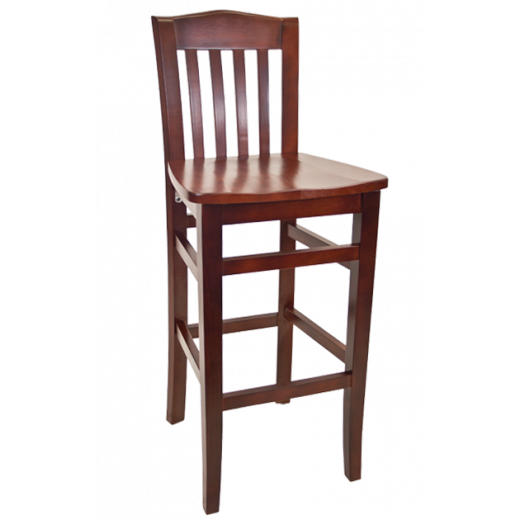 Dark Mahogany Back and Wood Seat Beechwood Vertical Slat Barstool