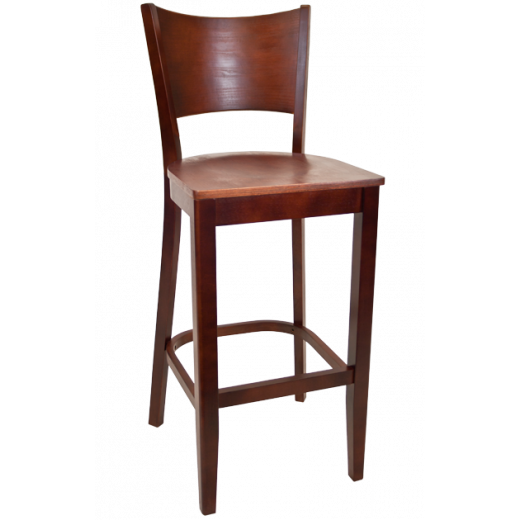 Dark Mahogany Frame and Beechwood Curve Plain Back Barstool w/ Veneer Seat