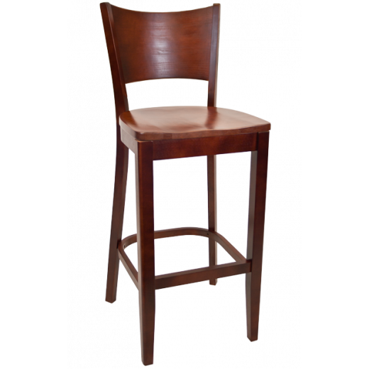 Dark Mahogany Frame and Beechwood Curve Plain Back Barstool w/ Wood Seat