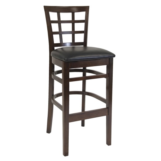 Walnut Frame and Vinyl Seat Beechwood Window Back Barstool 