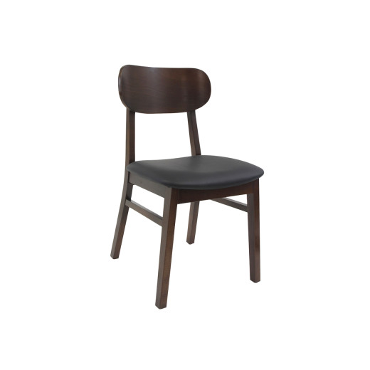 Indoor Dark Walnut Finish Beechwood Chair w/ Black Vinyl Seat