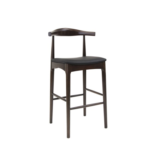 Walnut Finish Beech Wood Barstool with Black Vinly Seat