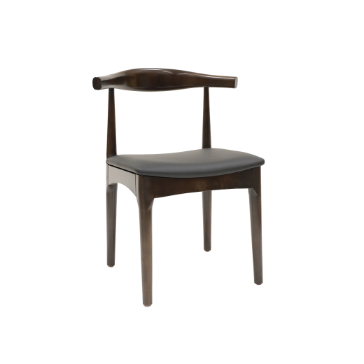 Solid Beechwood Chair in Walnut Finish, Black Vinyl Seat 