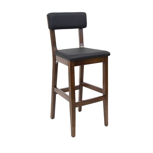 Indoor Wood Barstool with Black Upholstery and Minimalist Rectangular Backrest Design