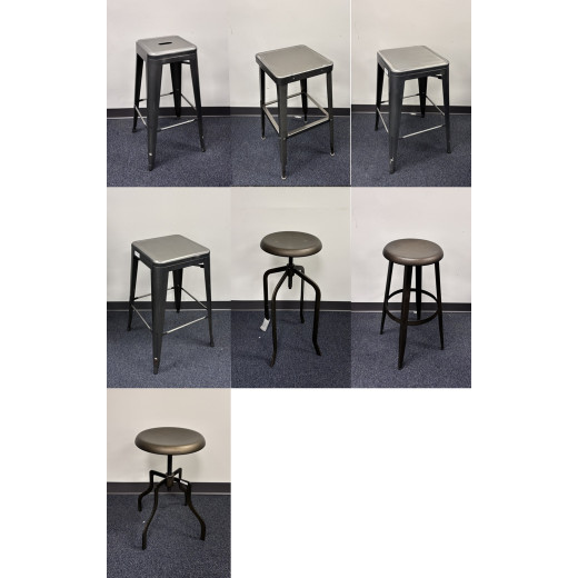 #C15 Bundle Sale: 6 Steel Bar Stools & 1 Steel Chair, Clear Coat Finish