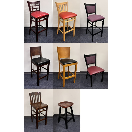#C16 Bundle Sale: 6 Wood Bar Stools, 1 Metal Chair & 1 Metal Bar Stool