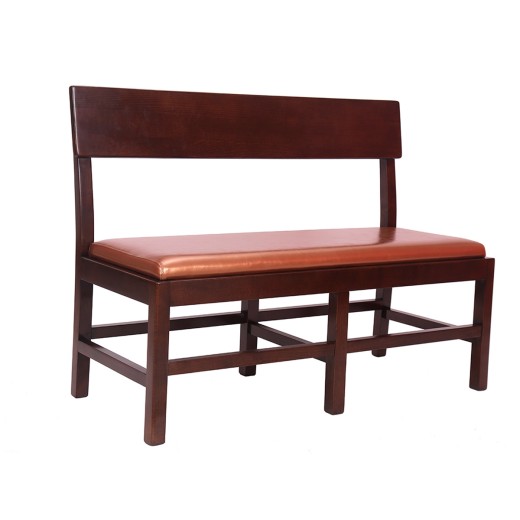 48"L x 36"H Mid-Century  Dark Walnut Beech Wood Bench with Copper Brown Vinyl Seat 
