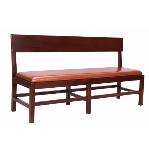 60"L x 36"H Mid-Century  Dark Walnut Beech Wood Bench with Copper Brown Vinyl Seat 