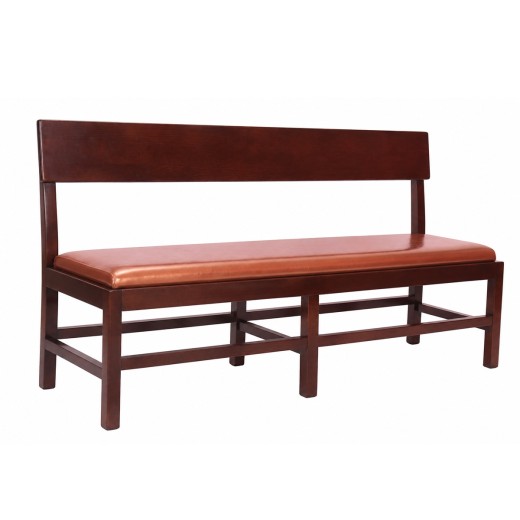 60"L x 36"H Mid-Century  Dark Walnut Beech Wood Bench with Copper Brown Vinyl Seat 