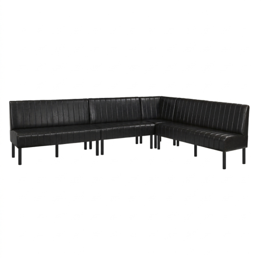 Black L-Shaped Booth with Upholstered Vertical Channel Backrest Corner Configuration  72" 60" 48" 24"