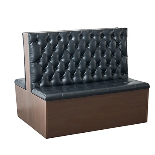 47"L x 42"H Contemporary Black Vinyl Tufted Double Booth with Walnut Frame