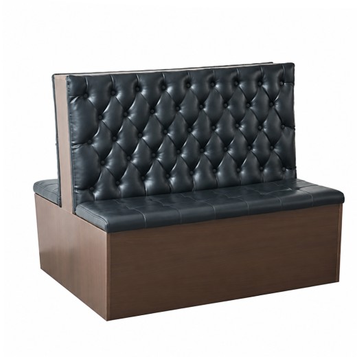 47"L x 42"H Contemporary Black Vinyl Tufted Double Booth with Walnut Frame