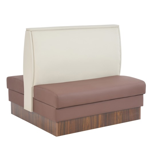 47"L x 42"H Double Booth with Cream and Mauve Brown Padded Vinyl & Walnut Melamine Base